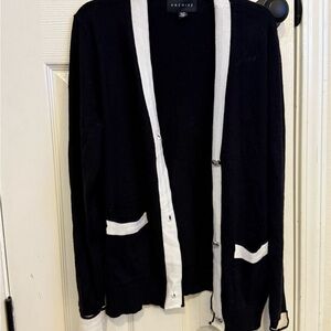 Premise Black Cardigan with white Trim Accent